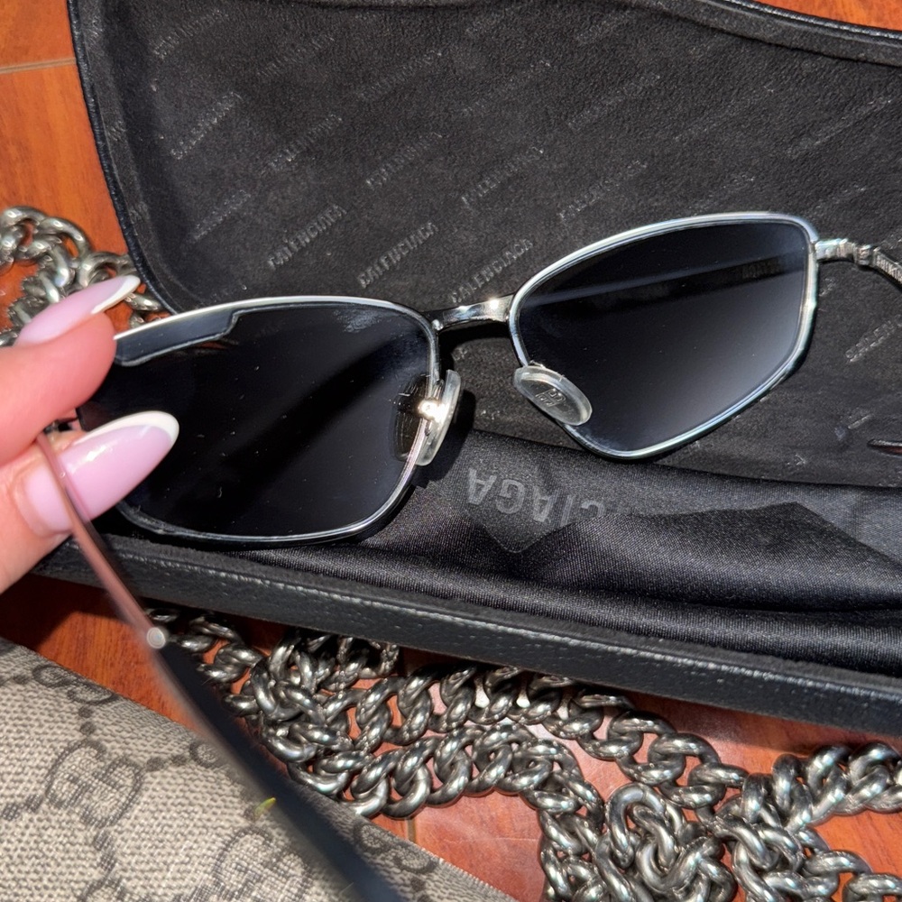 Balenciaga Silver Frame Sunglasses with Blue Lenses - Picture 4 of 7